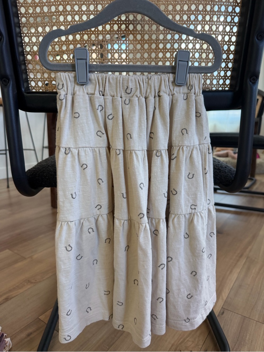 Rylee + Cru Cream Tiered Skirt with Horseshoe Print